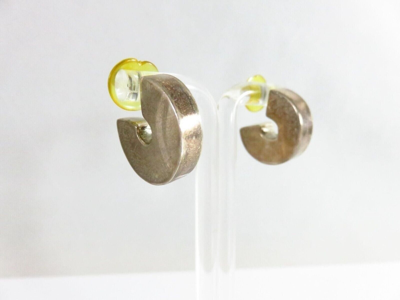 C-Shaped Hoop Earrings In Silver Plate With Yellow Backings