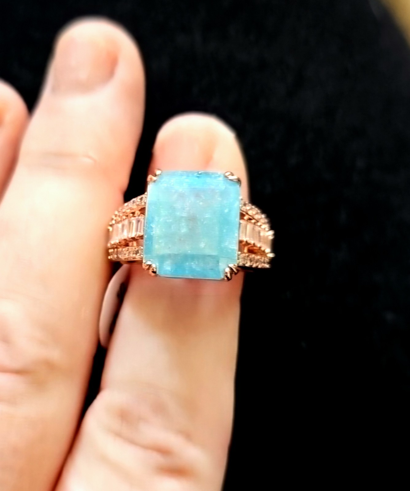 Bomb Party Ring Untamed Reflection LC Aquamarine Ice Crystal Rose Gold Size 8