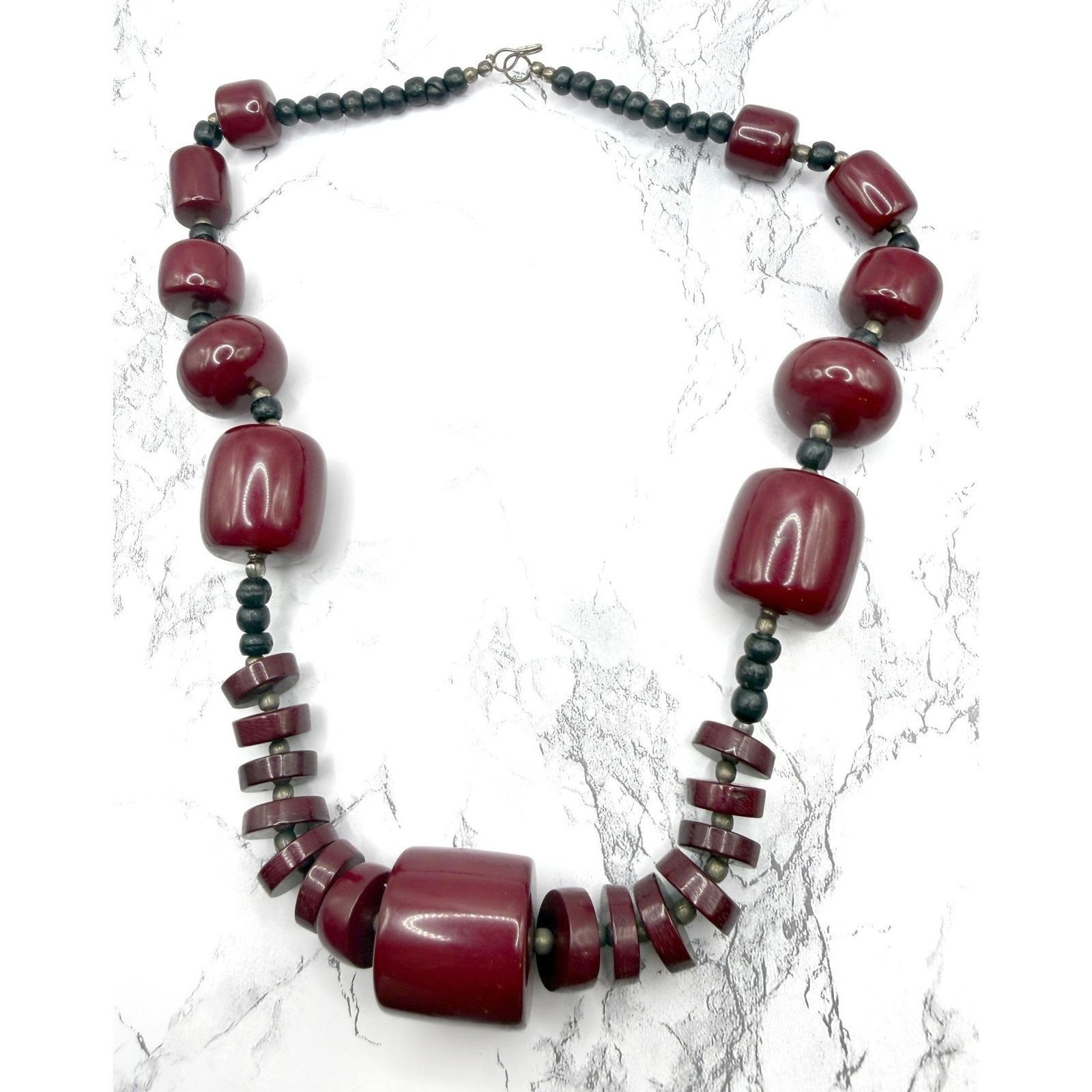 Chunky Burgundy Red Beaded Statement Necklace 24″ Large 27mm Bead