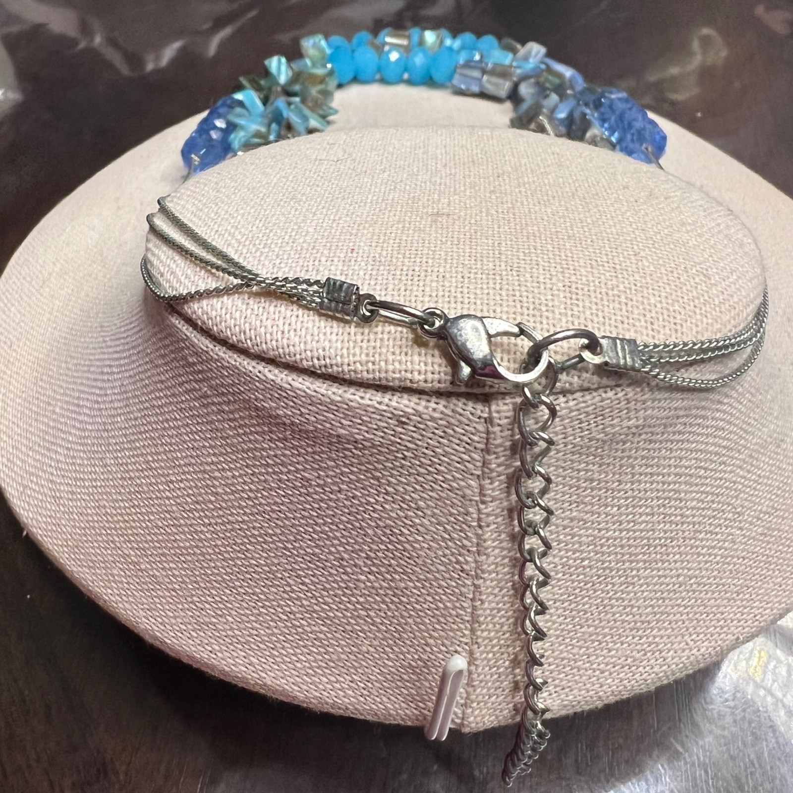 Blue Shell Bead Abalone Statement Necklace Fashion Jewelry Three Strand 17 in