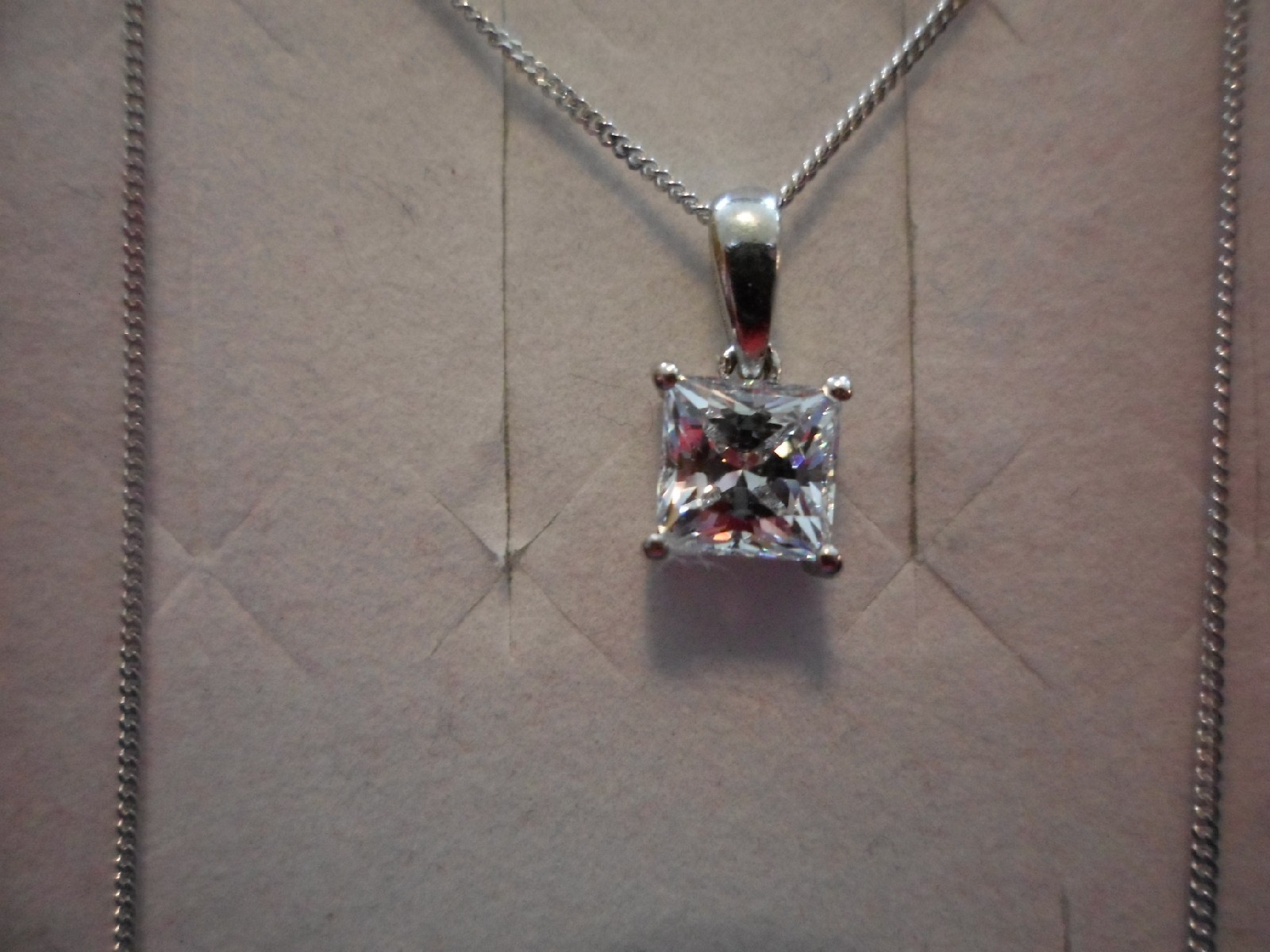 Swarovski Zirconia Square Solitaire Pendant in 925 Sterling w/20″ Chain-1.00 CTW