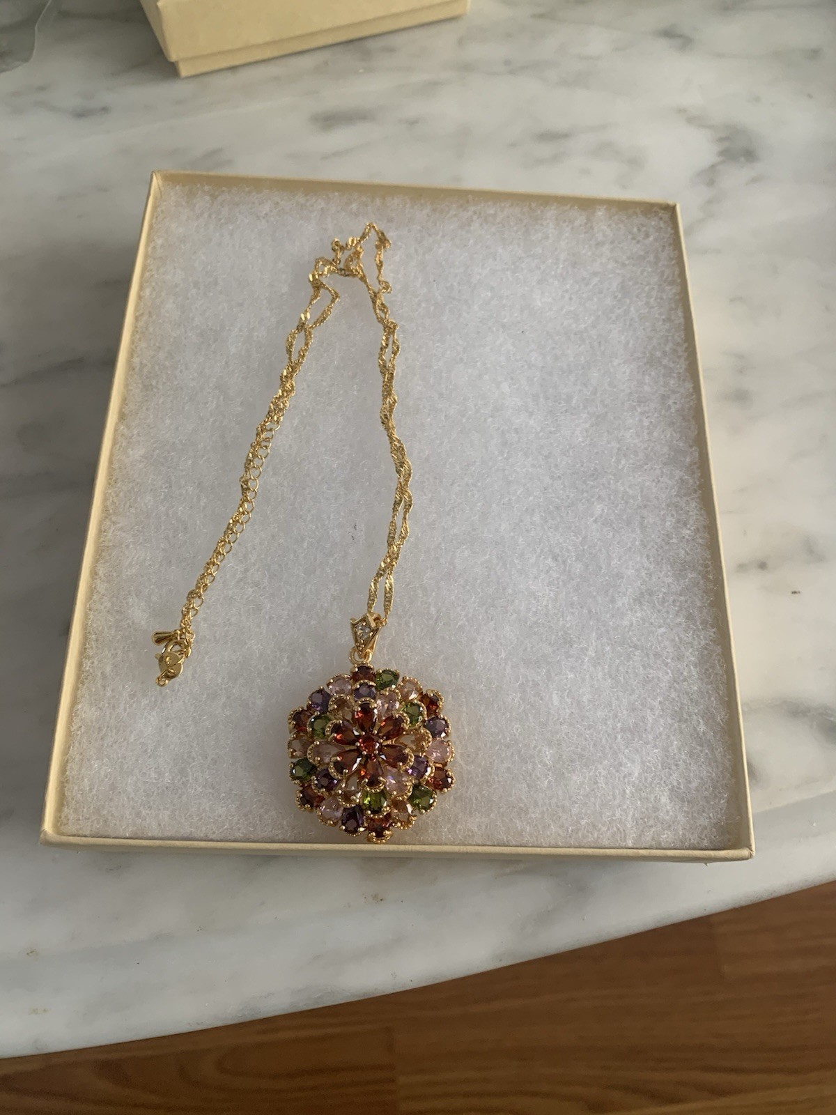 Retro Bohemian Inspired Multicolor Cubic Zirconia Gold Tone Pendant Necklace