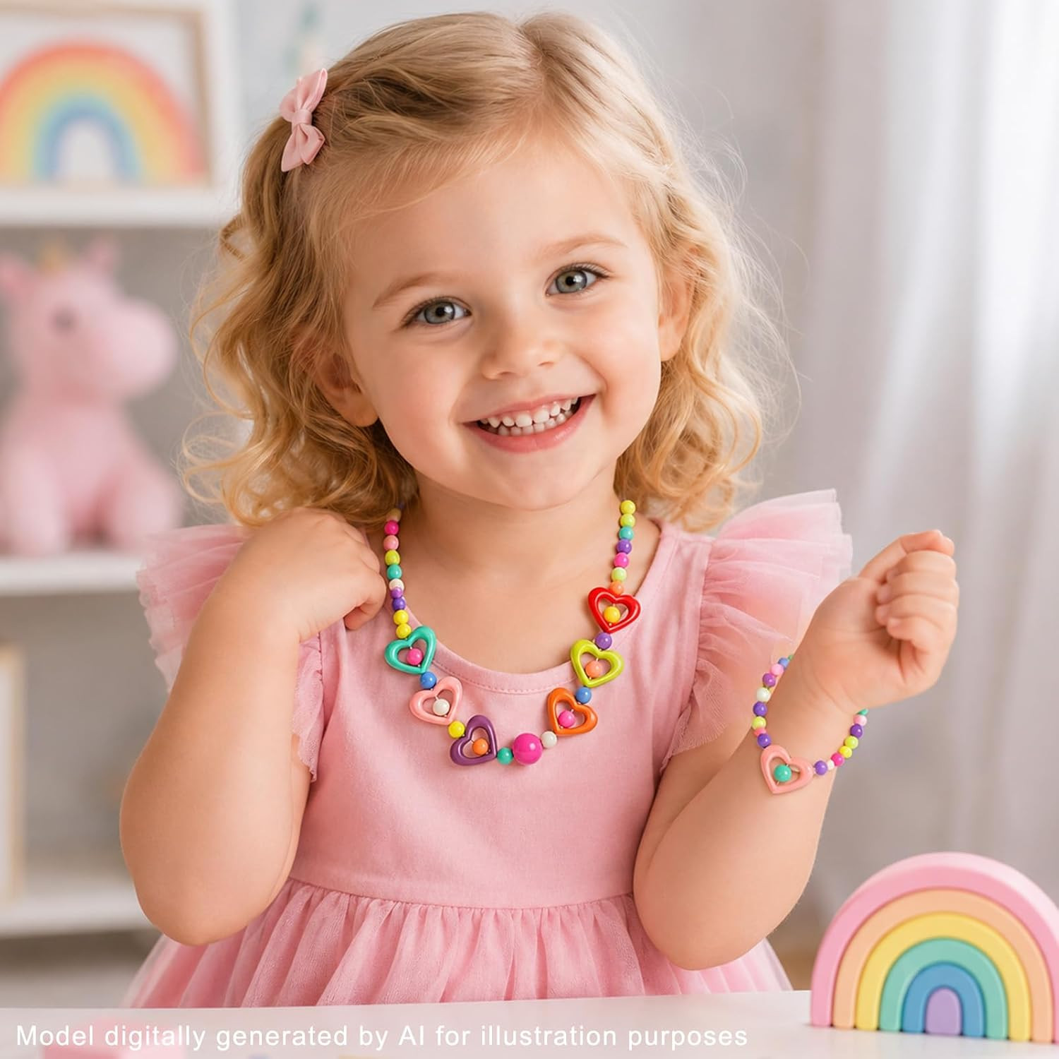 Kids Classic Jewelry, 6 Sets of Beaded Necklaces and Bracelets for Girls, Favors