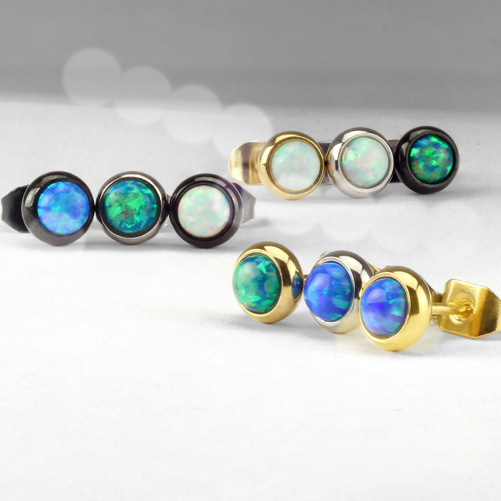 PAIR Bezel Set Opal 316L Surgical Steel Earrings – choose from 18 color combos!