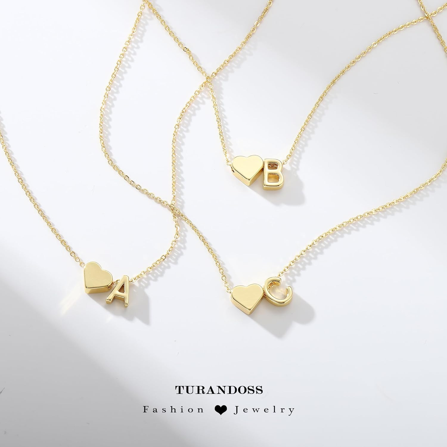 Heart Initial Necklace for Women Teen Girls – 18K Gold Plated Letter A-Z Pendant