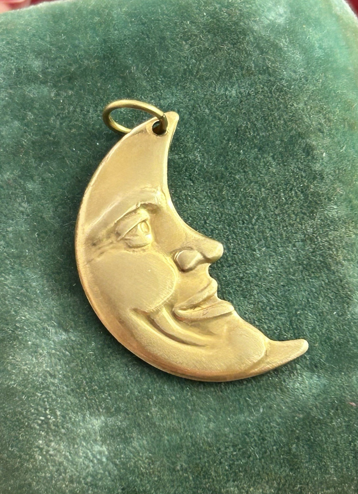 Crescent Moon Charm Moon Pendant Man On The Moon Face Celestial Jewelry Brass