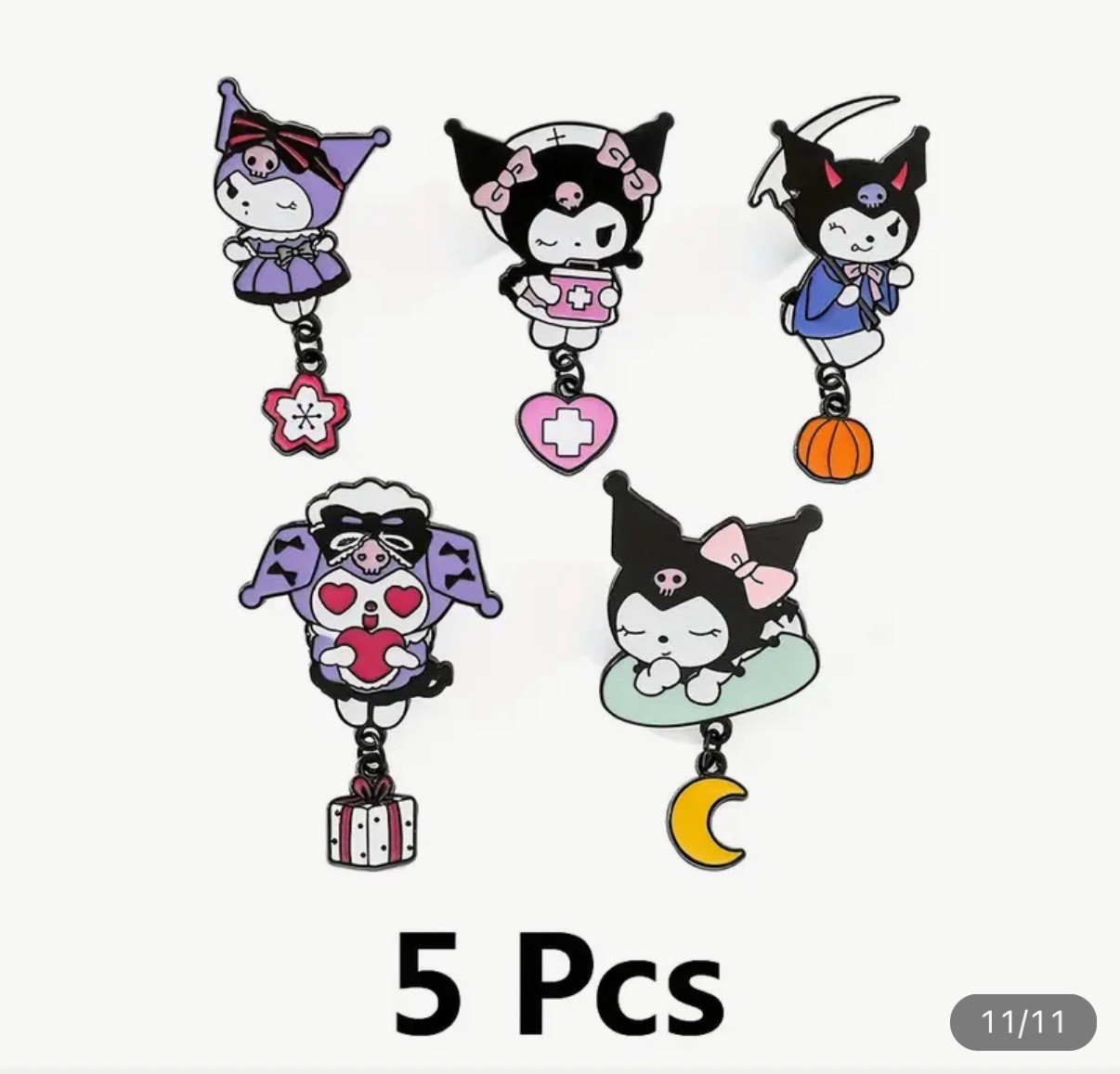 5pc Sanrio Pins Miniso Kuromi Dangle Kawaii Cute