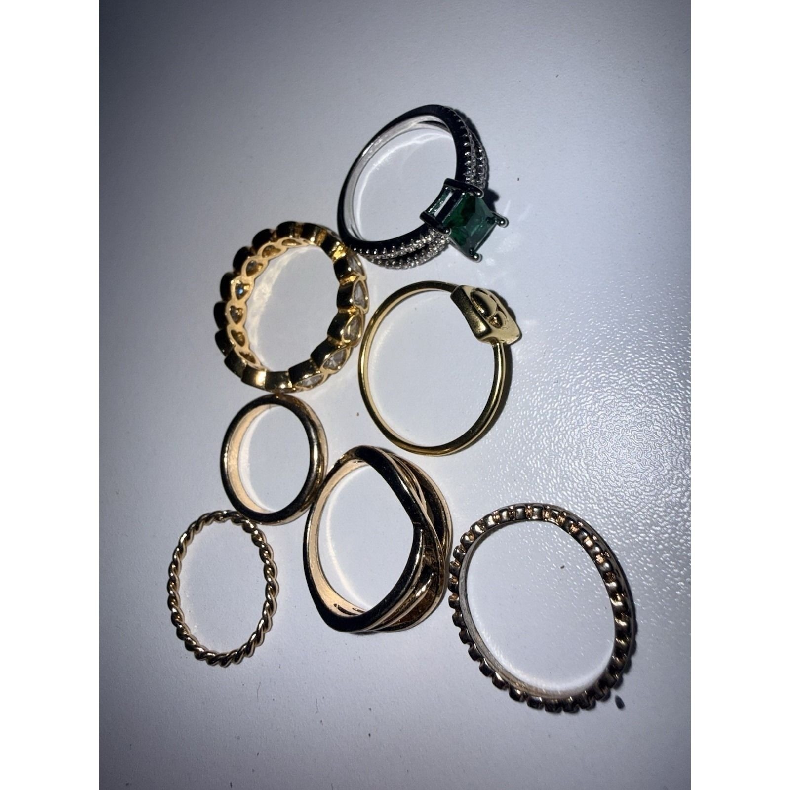 Lot Of Dainty Fashion Rings Various Styles Sizes Rhinestones Silver Tone Gold
