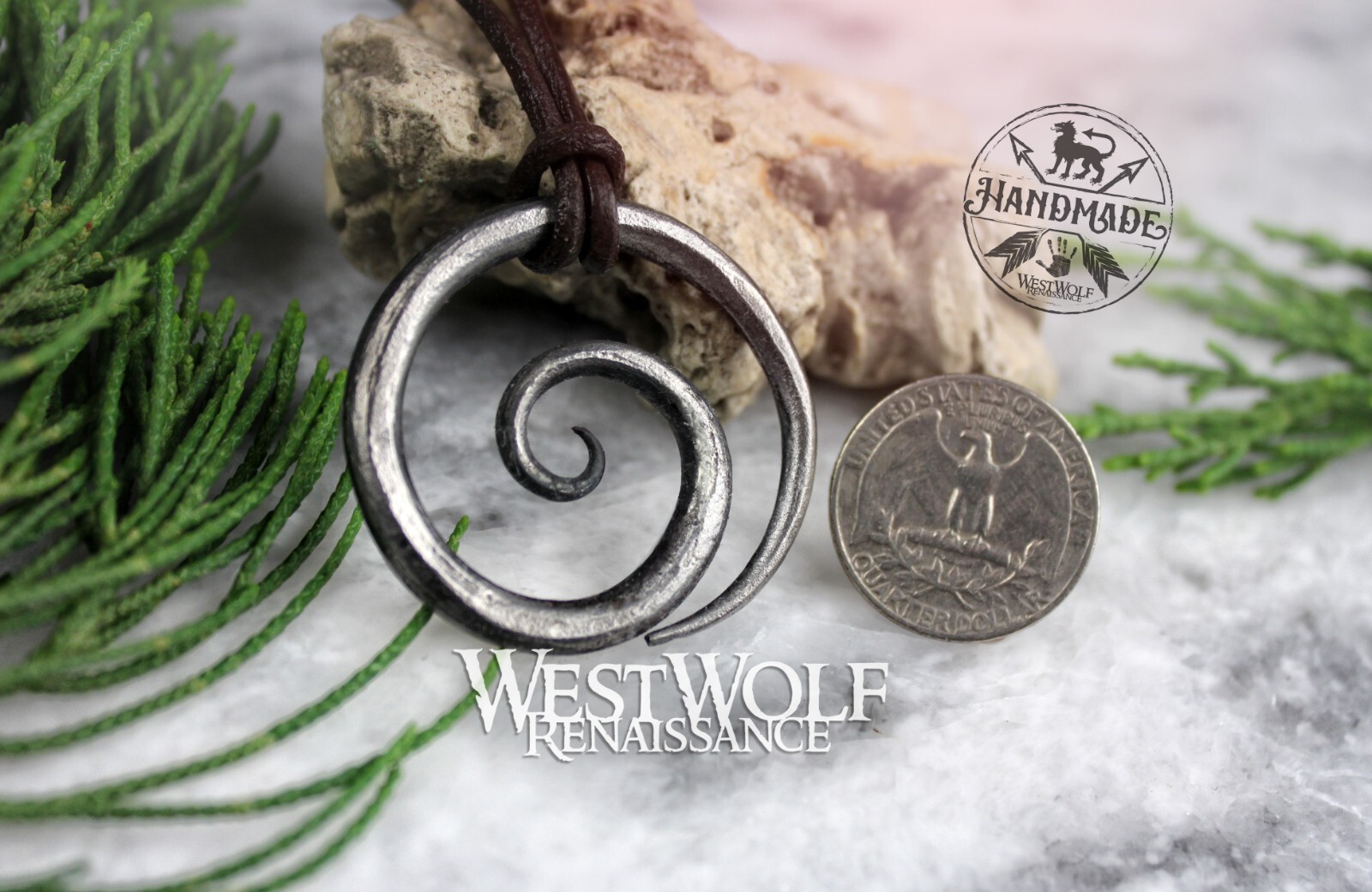 Celtic Spiral Pendant – Hand-Forged Iron – Viking/Norse/Medieval/Adjustable Cord