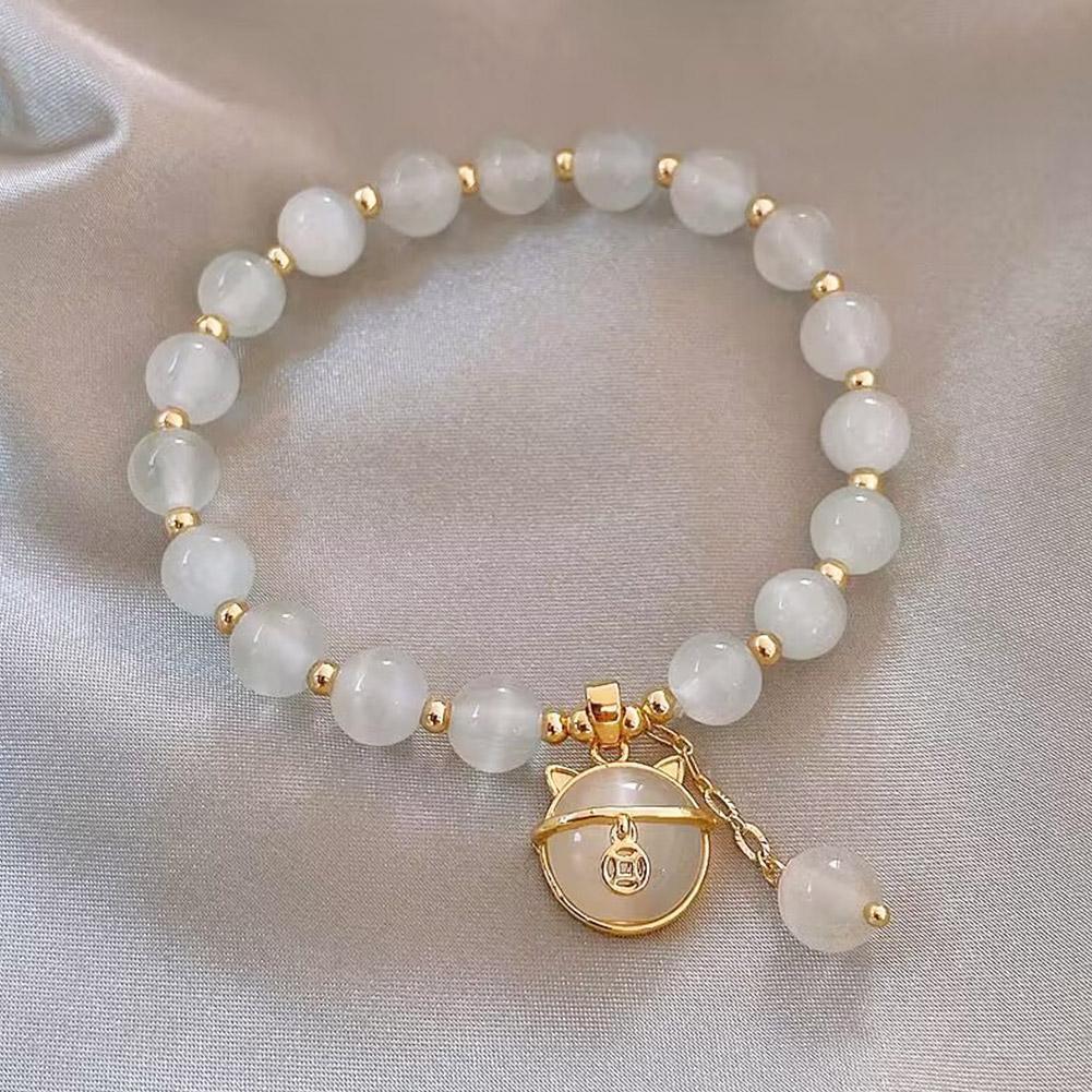 5Pcs Lucky Moonstone Beads Cat Bracelet Attracting Wealth Women Jewelry Gift US