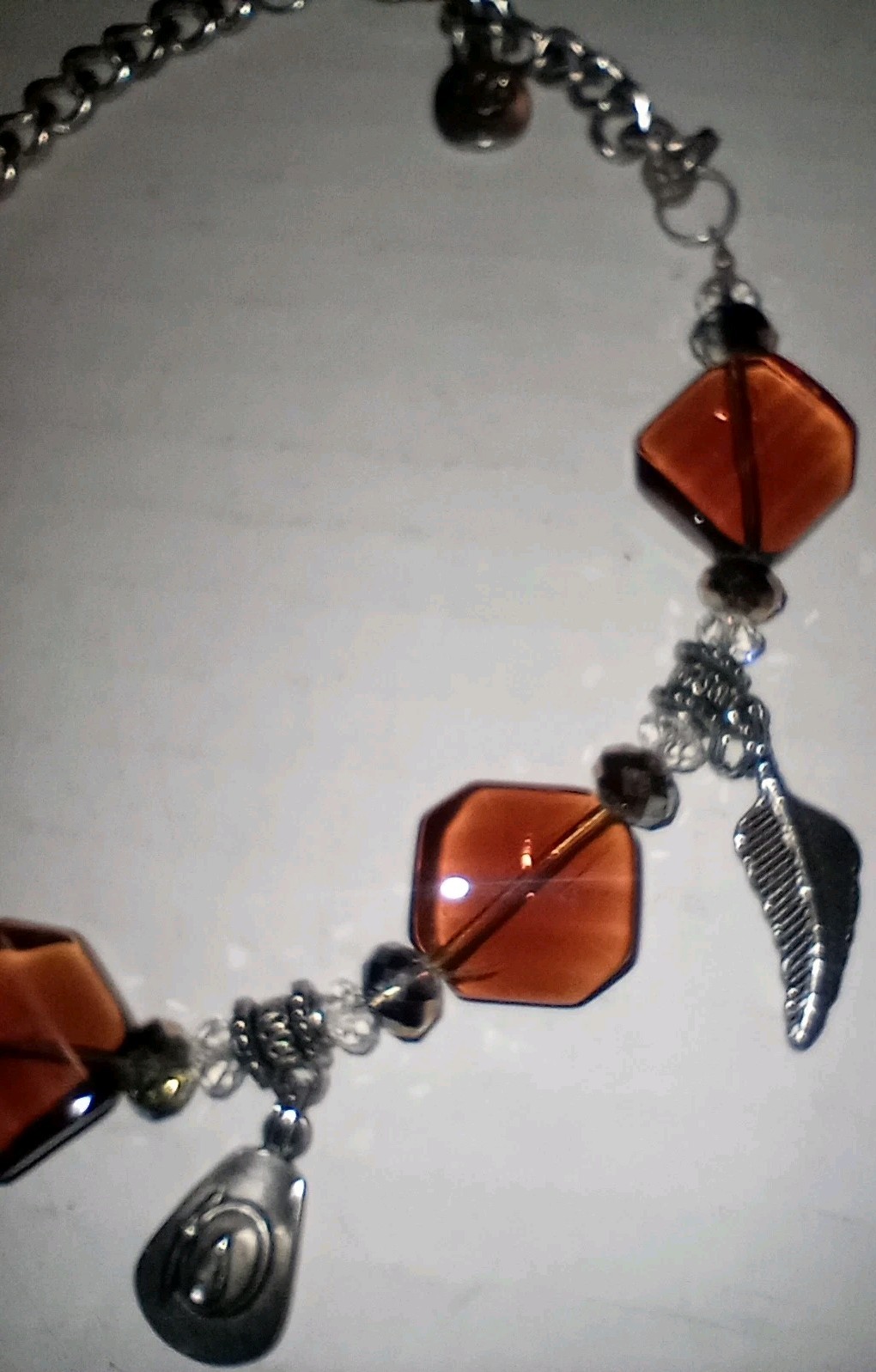 Preteen Necklace Silver Tone Chain Or Large Ankle Bracelet 13in Adjustable Amber