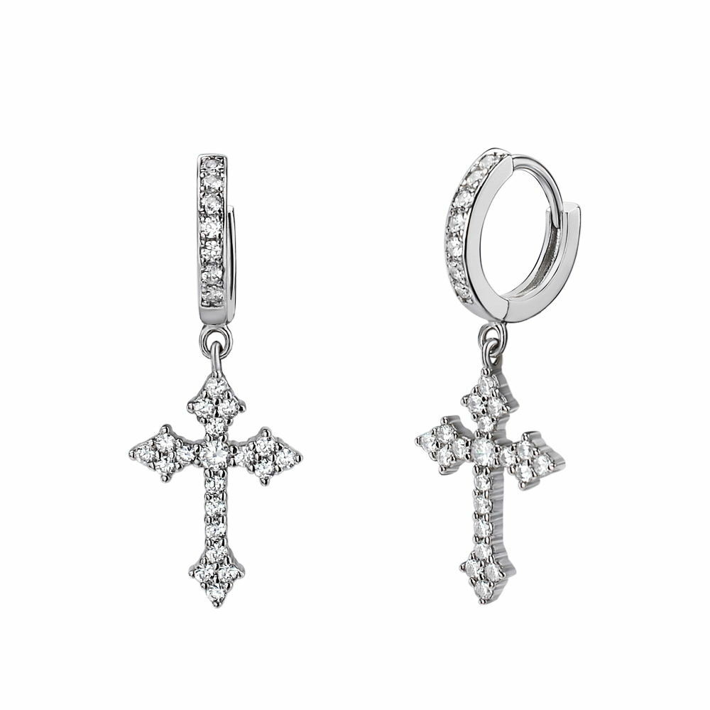 Real 925 Sterling Silver Men’s Ladies Dangle Cross Studs Earrings Iced Hip Hop