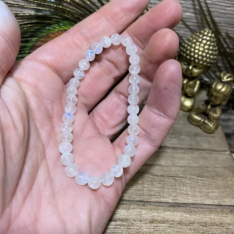 Natural Moonstone 4MM Round Bead Healing Reiki Gemstone Women Men Bracelet Gift