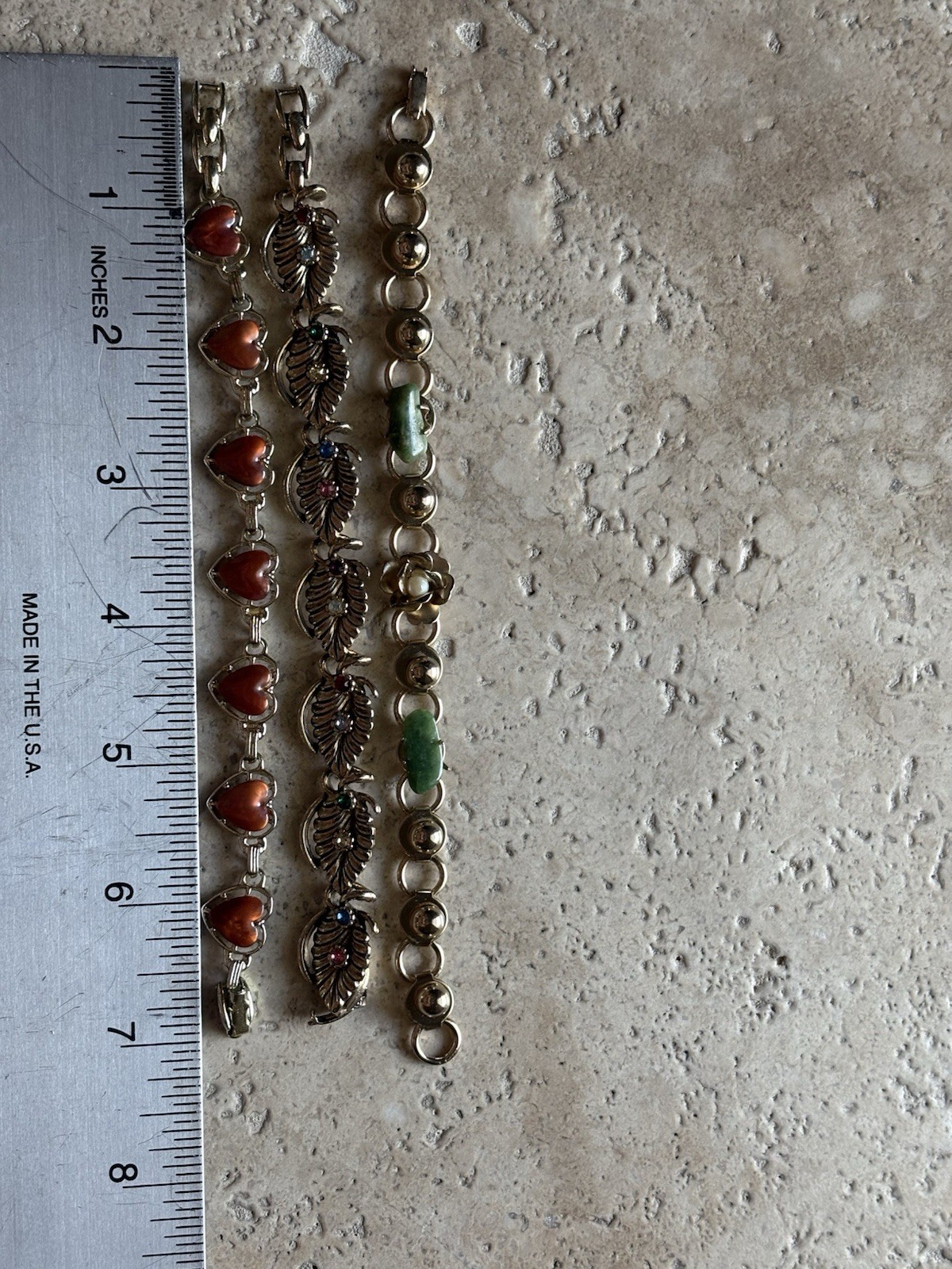 Bracelets Lot Of 3 All Are Gold Tone With Various Colored Stones 7”