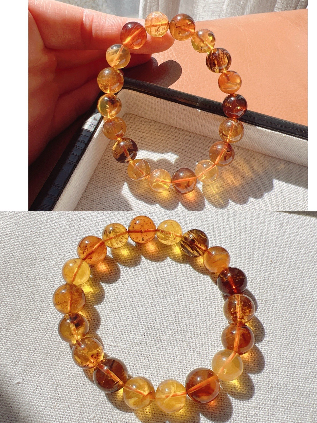 Beautiful Natural Real Amber Beaded Bracelet , 11.5mm Bead, Unisex Bracelet