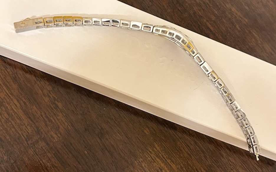 Silver Sapphire Blue CZ & Diamond CZ Art Deco Art Nouveau Inspired Bracelet NWT