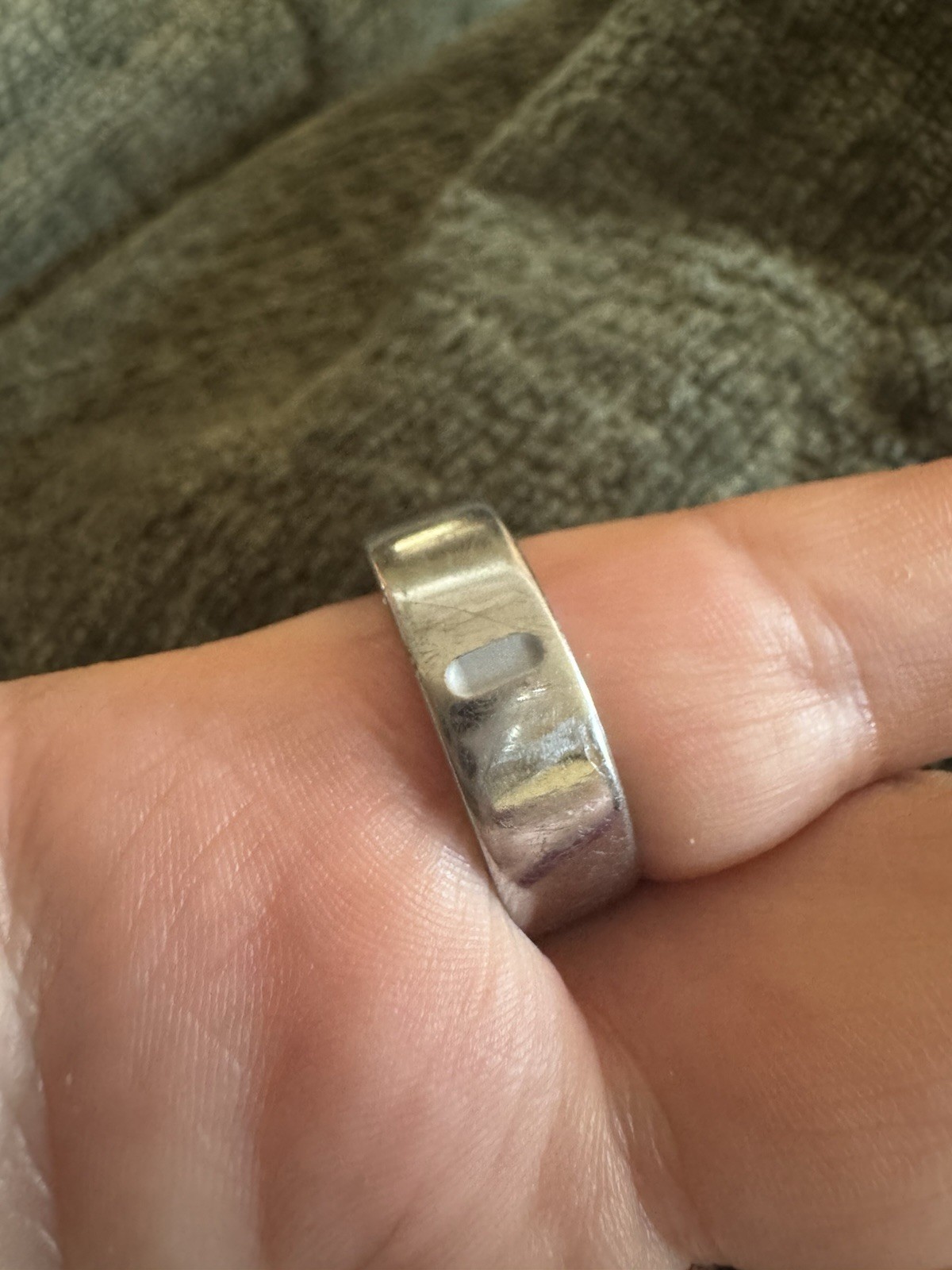 Oura Silver Tone Wide Band Metal Ring Size 12, Round Shape, No Gemstones