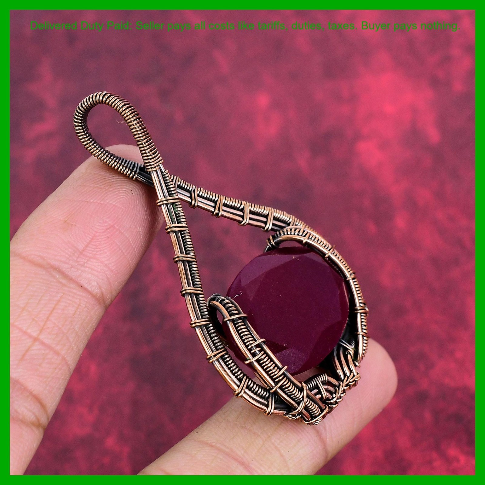 Thanks Giving Day Deal Copper Kashmir Rubi Stone Wire Wrapped Pendant Jewelry