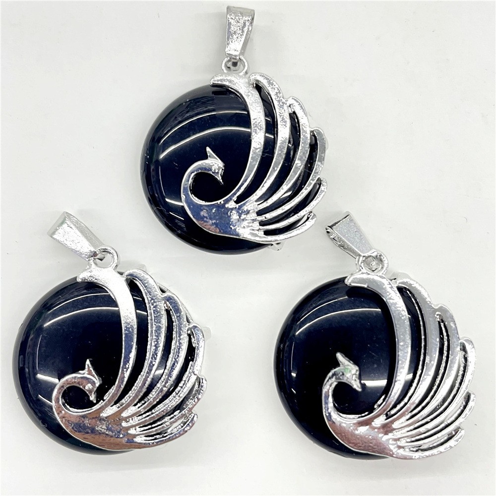 10pcs Mixed Natural Stone Round Peacock Pendants Healing DIY Jewelry Making