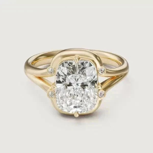 4.00 Ct moissanite Cushion Cut Diamond Wedding Ring 14K Yellow Gold plated