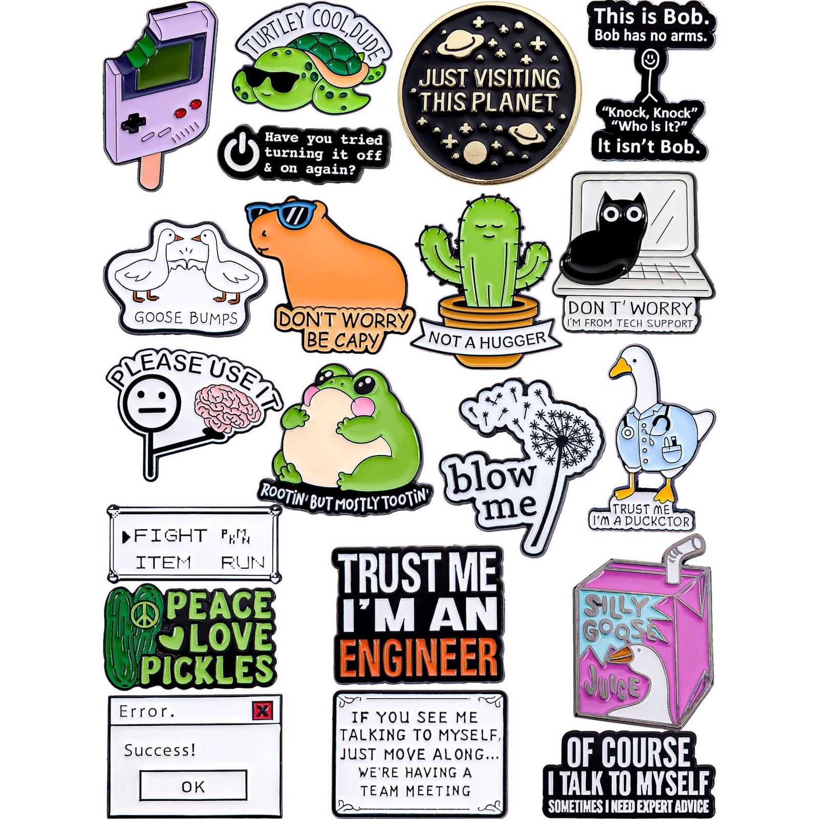 Funny Enamel Pins Set – Geek Humor Designs for Programmers & Meme Fans – Collect