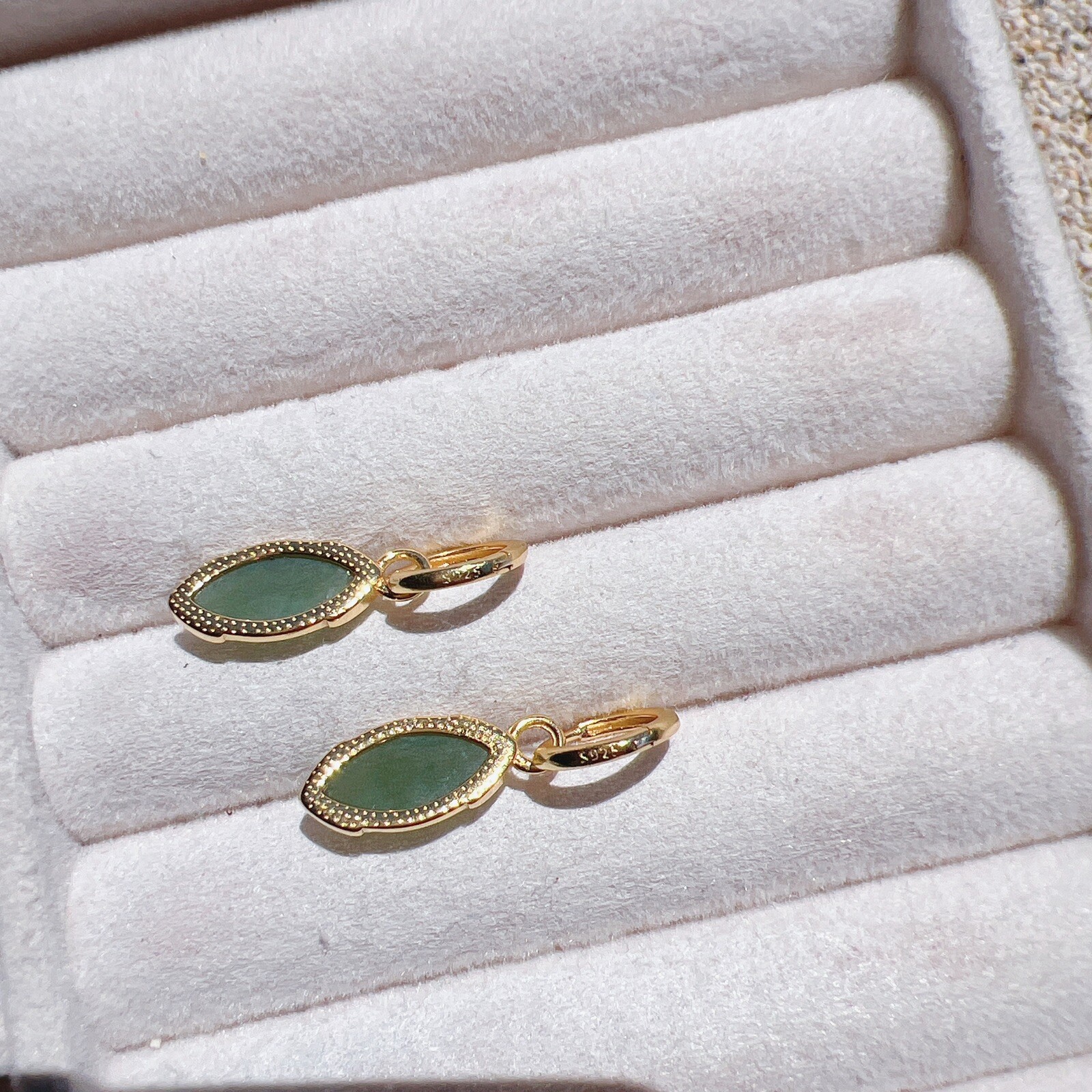 Good Quality Natural Hetian Green Jade Earrings, S925 Earrings