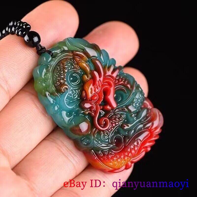 Jade Dragon Pendant Jewelry Real Man Colorful Gemstone Necklace Natural