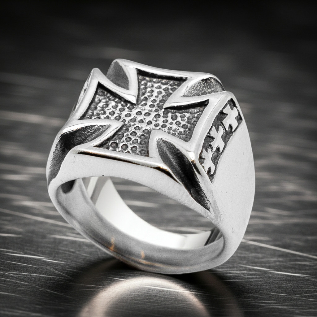 Heavy Stainless Steel Iron Cross Biker Ring 69