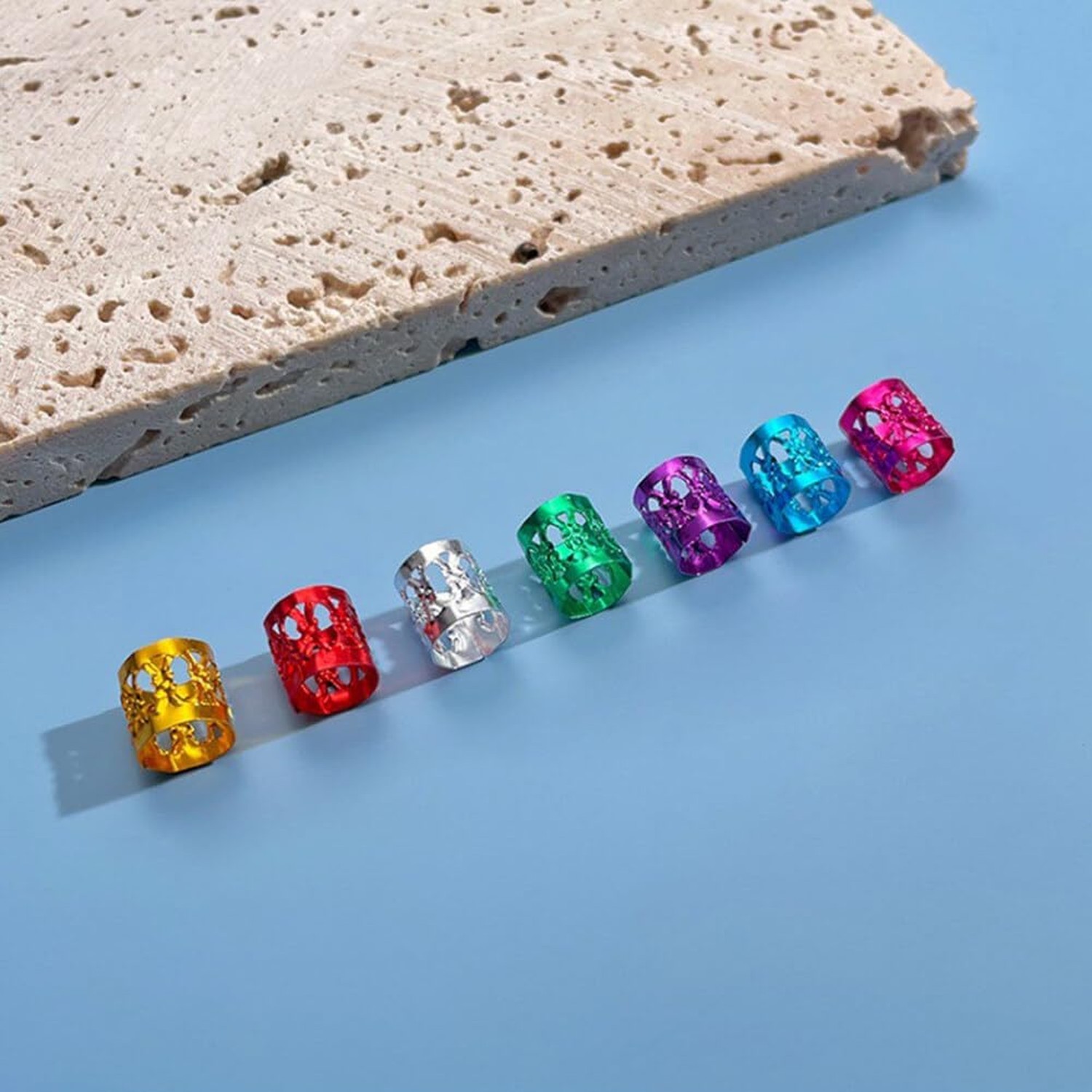 100Pcs Aluminum Multi-Color Dreadlocks Beads Hair Braid Rings Clips Hair Jewe…