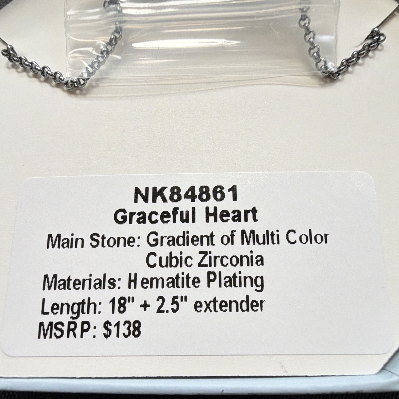 BP Graceful Heart Multicolor CZ Necklace Hematite Plated 18″ NK84861