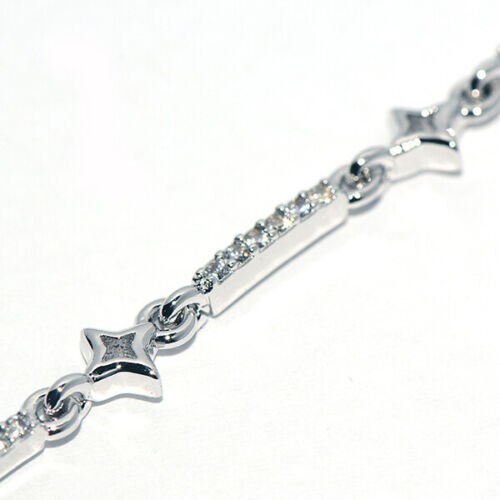 Pretty Silver White Gold Filled Clear CZ Star Bar Link Tennis Style Bracelet 7/8