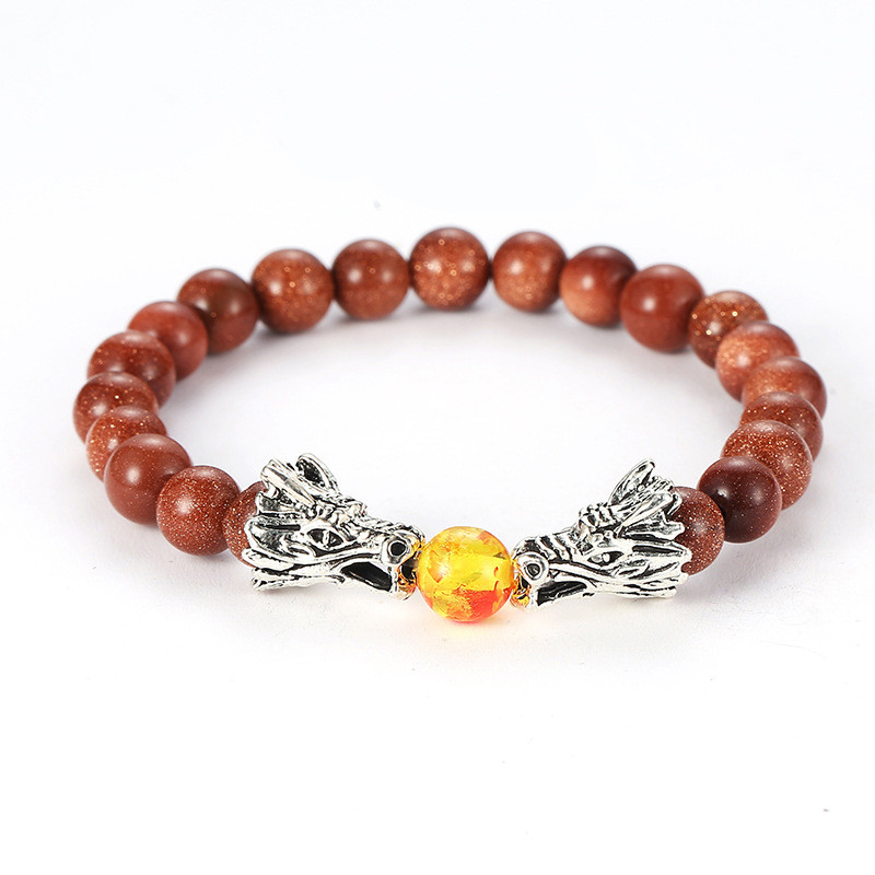 Dragon Head Bracelet Mens 8mm Natural Stone Bead Strand Yoga Bracelets Jewelry