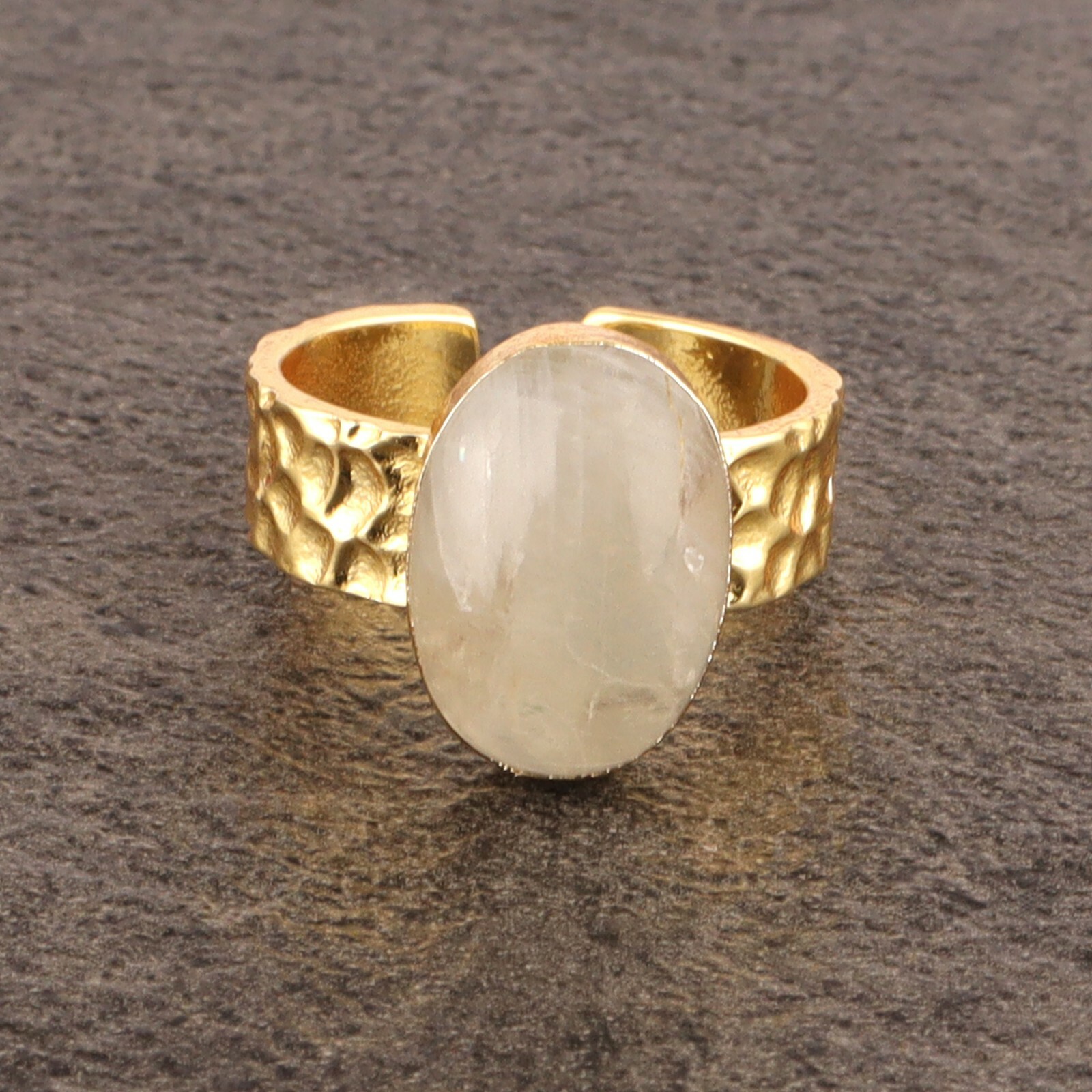 Good Quality Fire Moonstone Gold Plated Hammered Finish Band Adjustable Rings