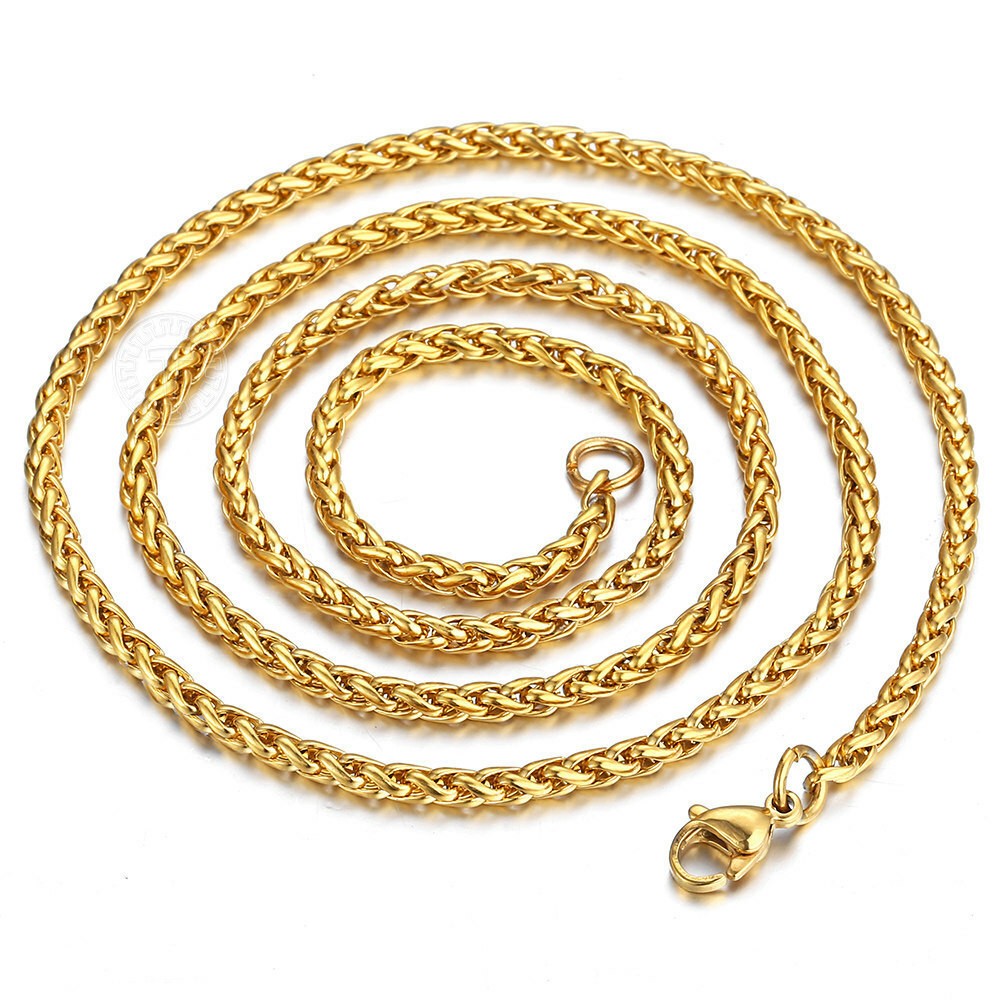 3/4/5/6/8mm Wheat Spiga Chain Stainless Steel Necklace Gold/Silver Men Link