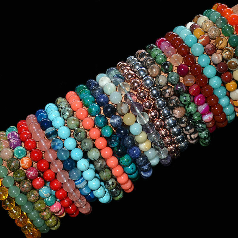 Handmade 15Pcs Mixed Natural Gemstone Round Beads Stretchy Bracelet Reiki Chakra