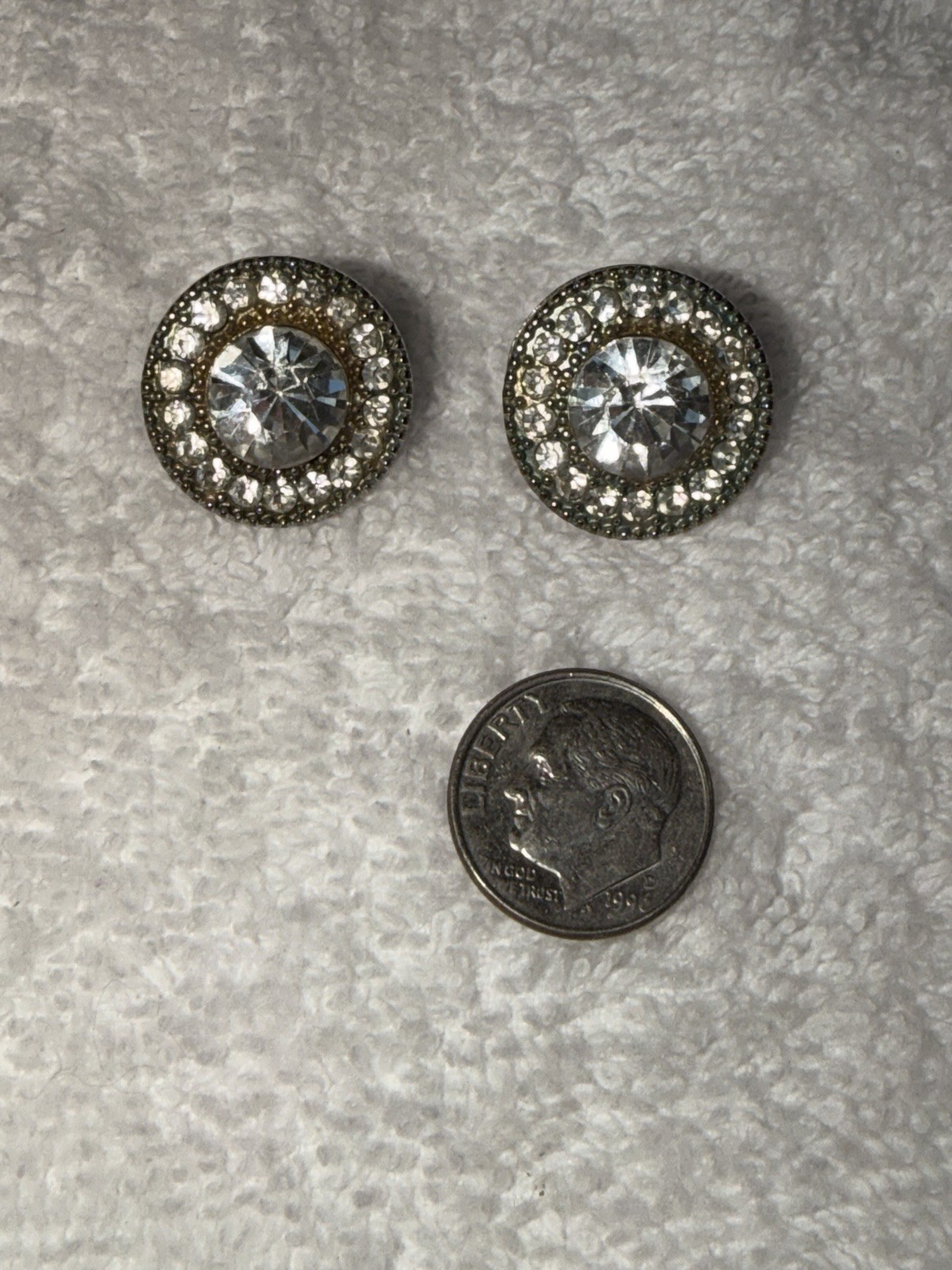 Vintage Rhinestone Halo Stud Earrings Silver Tone Crystal Statement Earrings