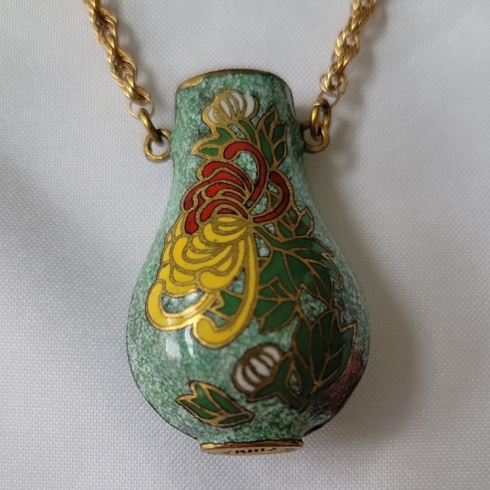 Vintage Cloisonne Vase Pendant Necklace
