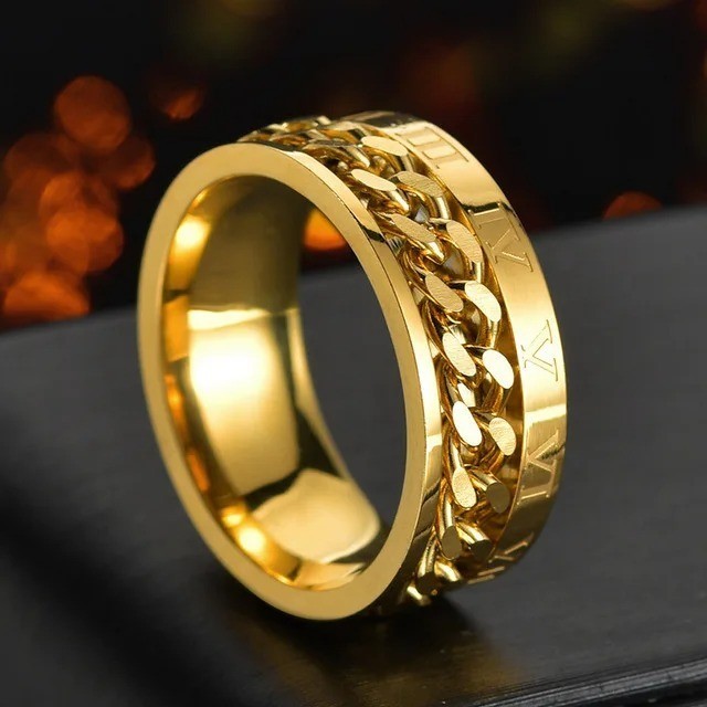 Stainless Steel Multicolor Rotating Spinner Round Chain Ring Unisex, Women, Men