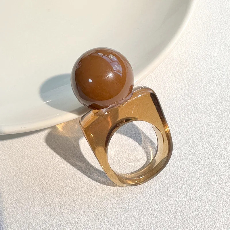 Resin Ball Shape Ring Chunky Geometric Adjustable Wedding Band Women Jewelry