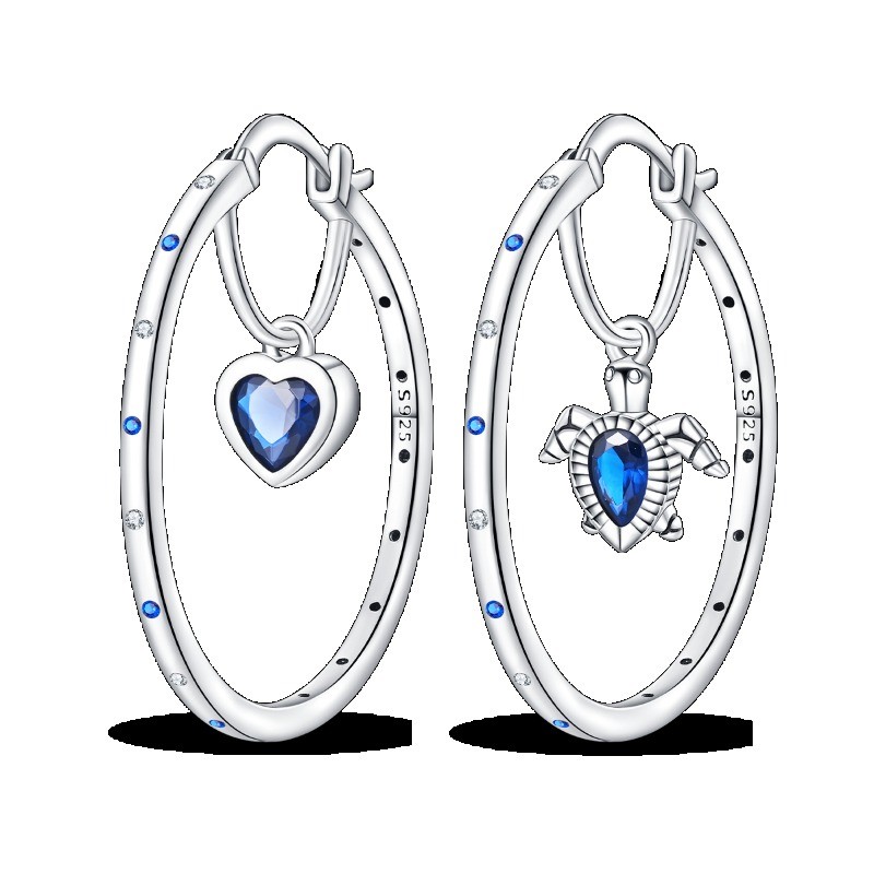 PANDACH 925 Sterling Silver Sea Turtle Large Hoop Earrings Women Jewelry Gifts