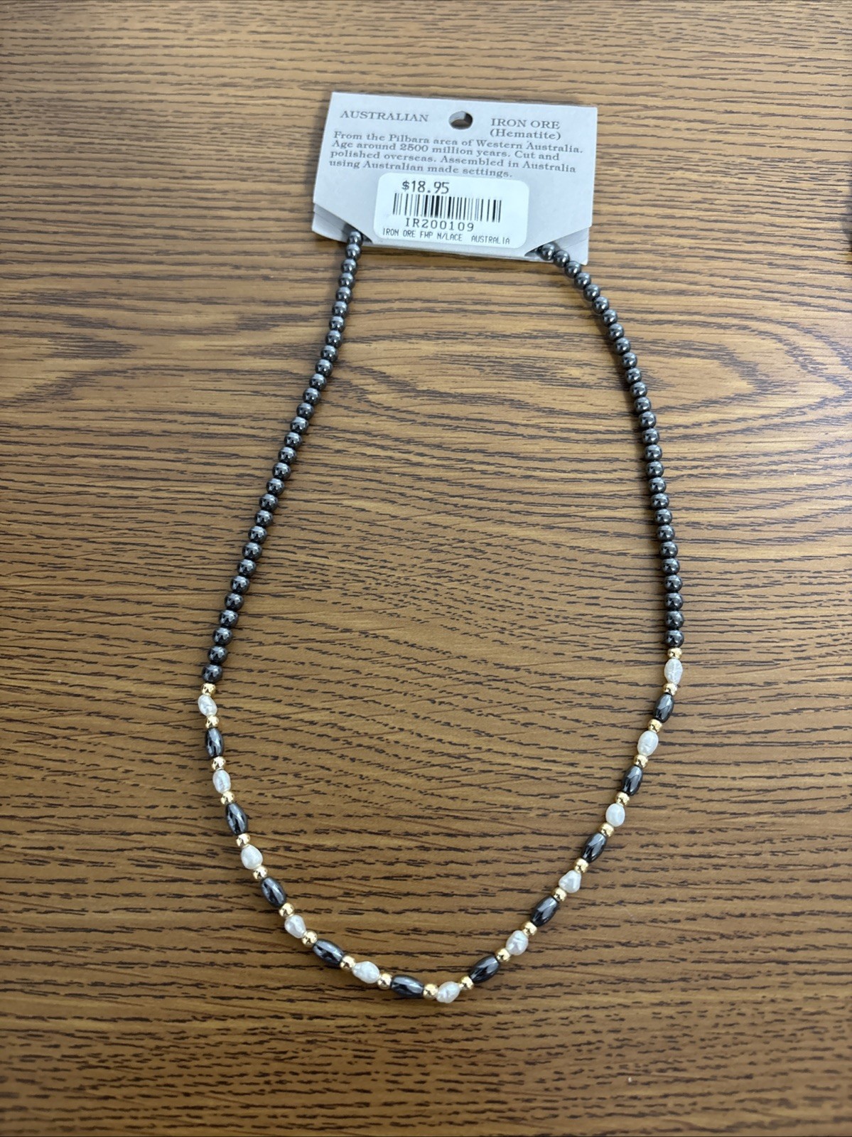 Iron Ore Hematite Bracelet & Fresh Water Pearl Necklace Set Custome Jewelry