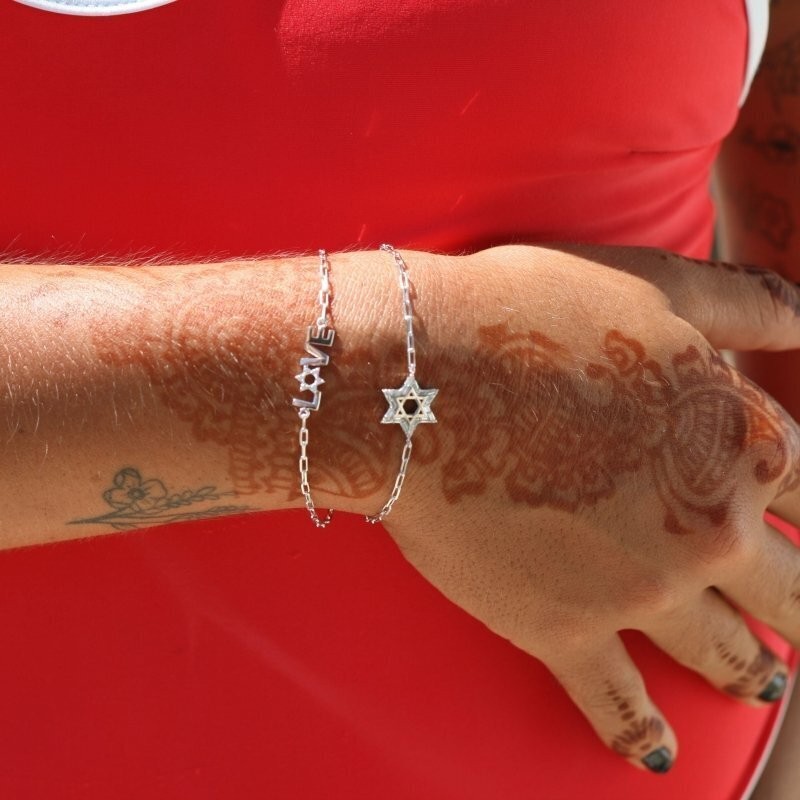 Star of David Baguette CZ Bracelet 925 Silver Yellow Gold Plated