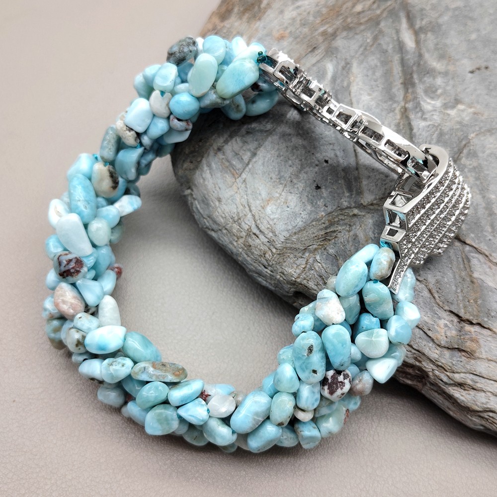 Natural Blue Larimar Gemstone Handmade Beaded Bracelet