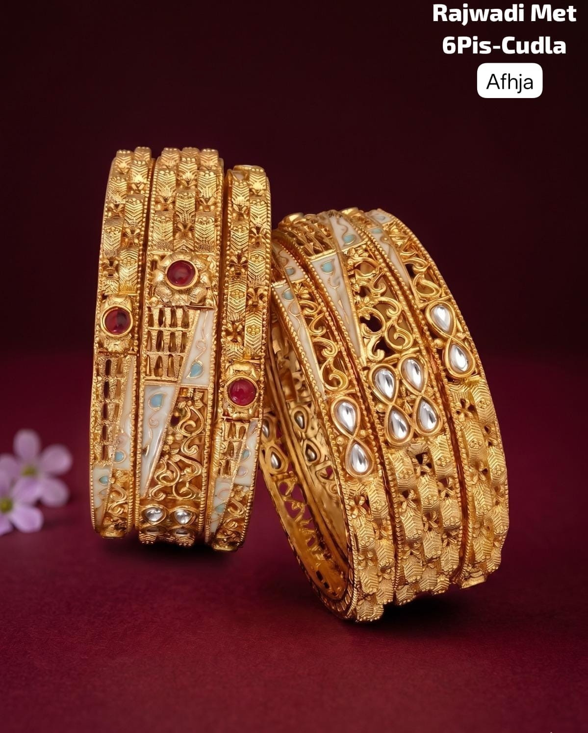Premium Brass Rajwadi 6 Pcs Chudla Set – Traditional Designer Bangles (Sizes 2.4
