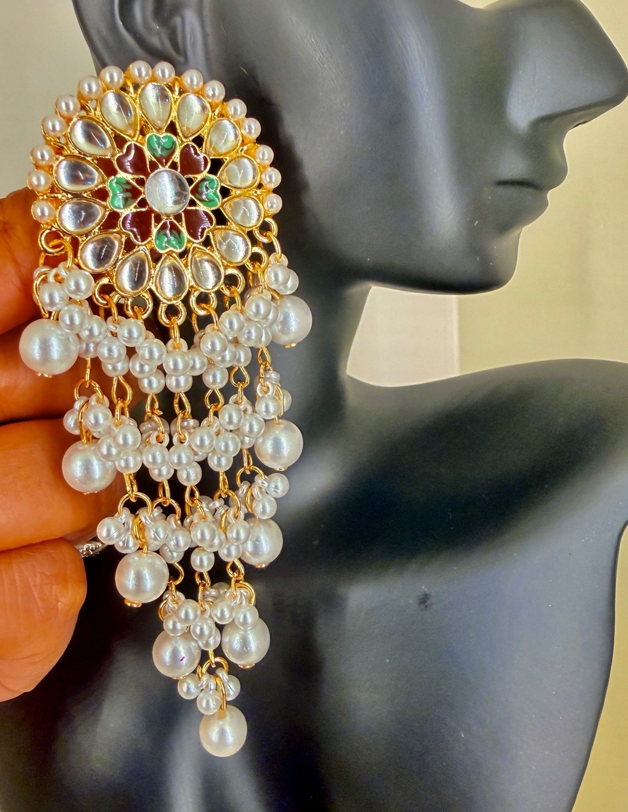 Pearl Long earrings With Tassels and Rhinestone Traditional Jewelry for women