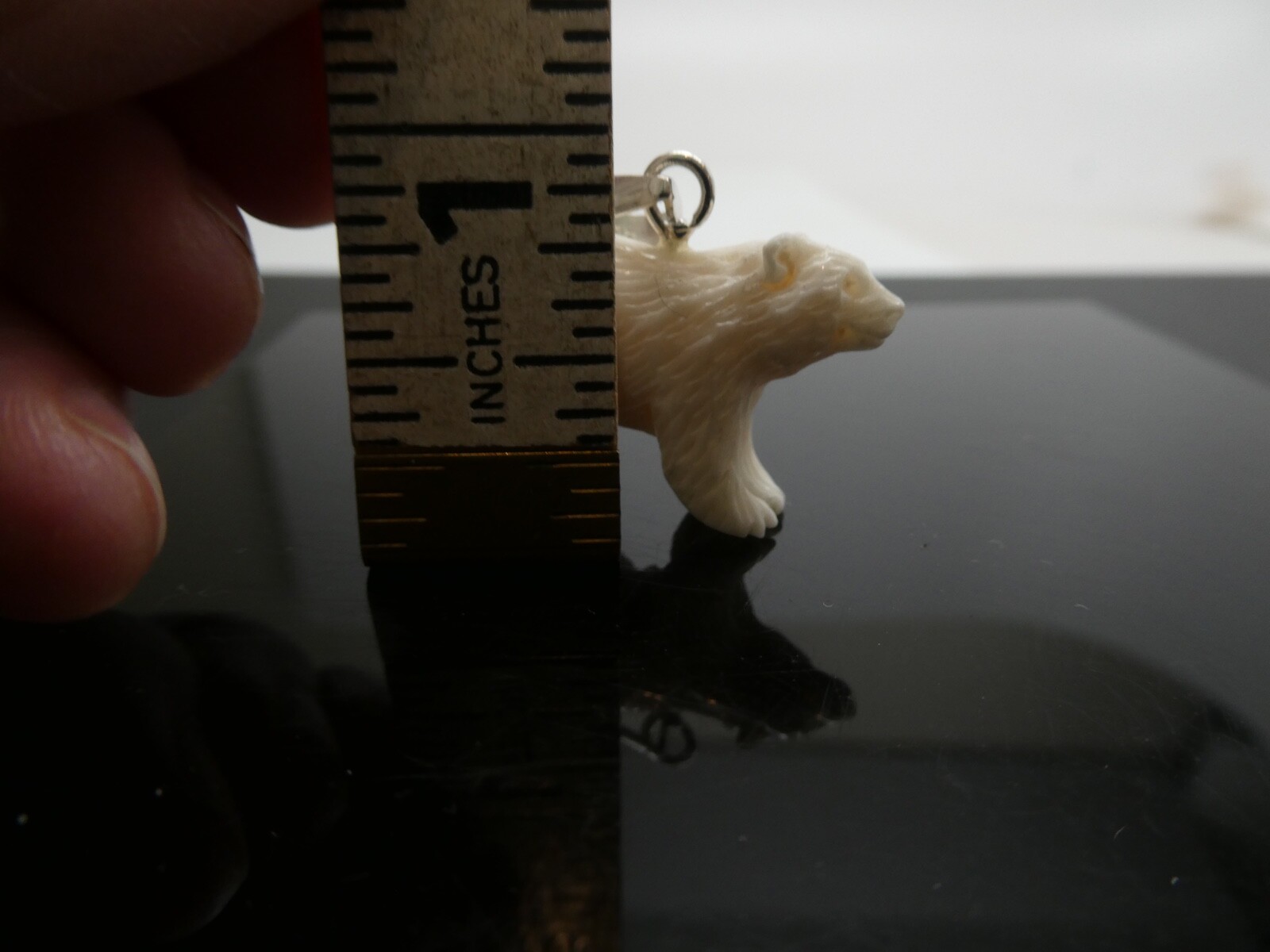Polar Bear Sterling Silver 925 Carved Bubalus Bubalis Bone Pendant Necklace