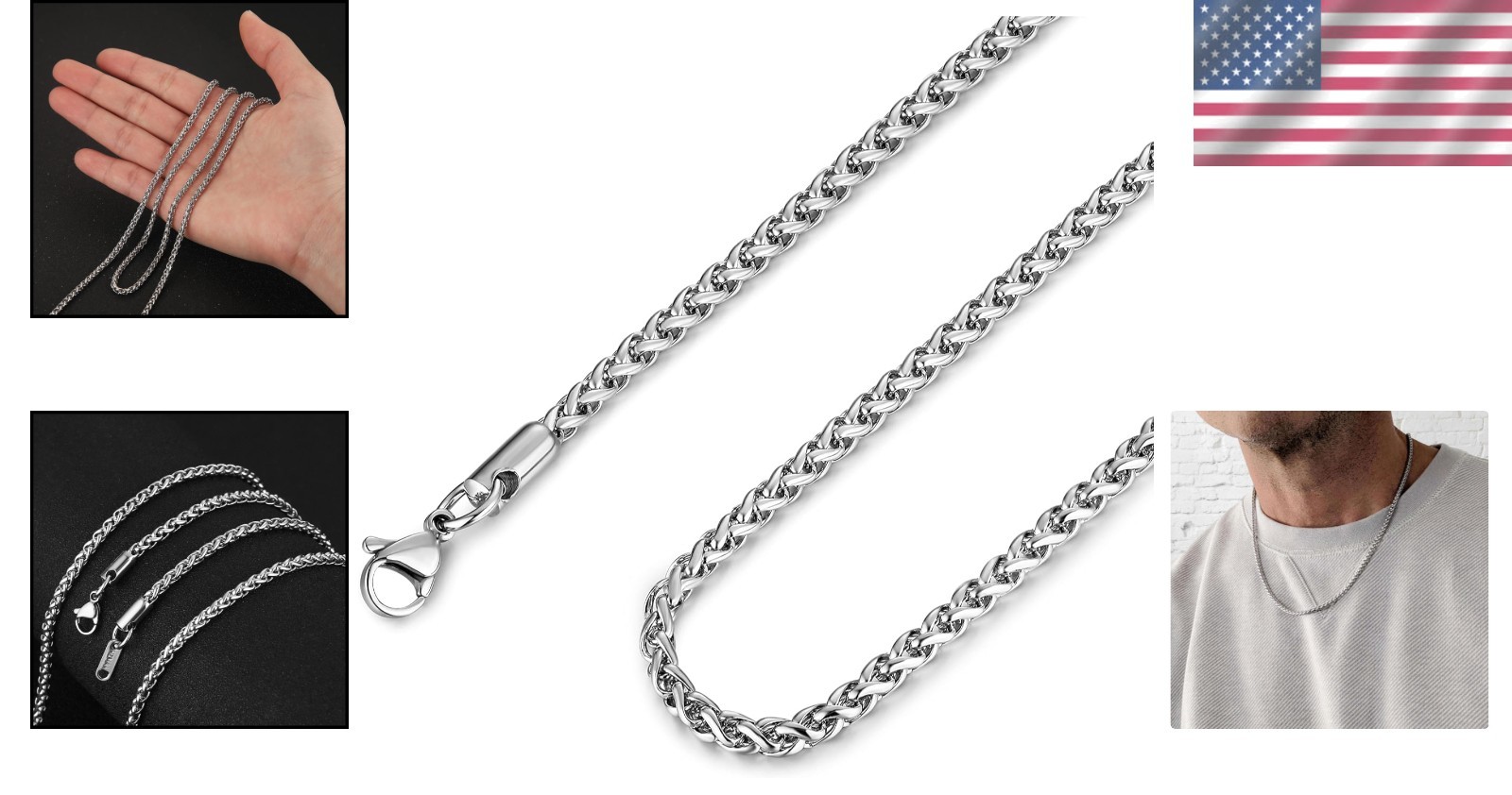 Shimmering Stainless Steel 3mm Wheat Chain Necklace – Perfect for All Occasions