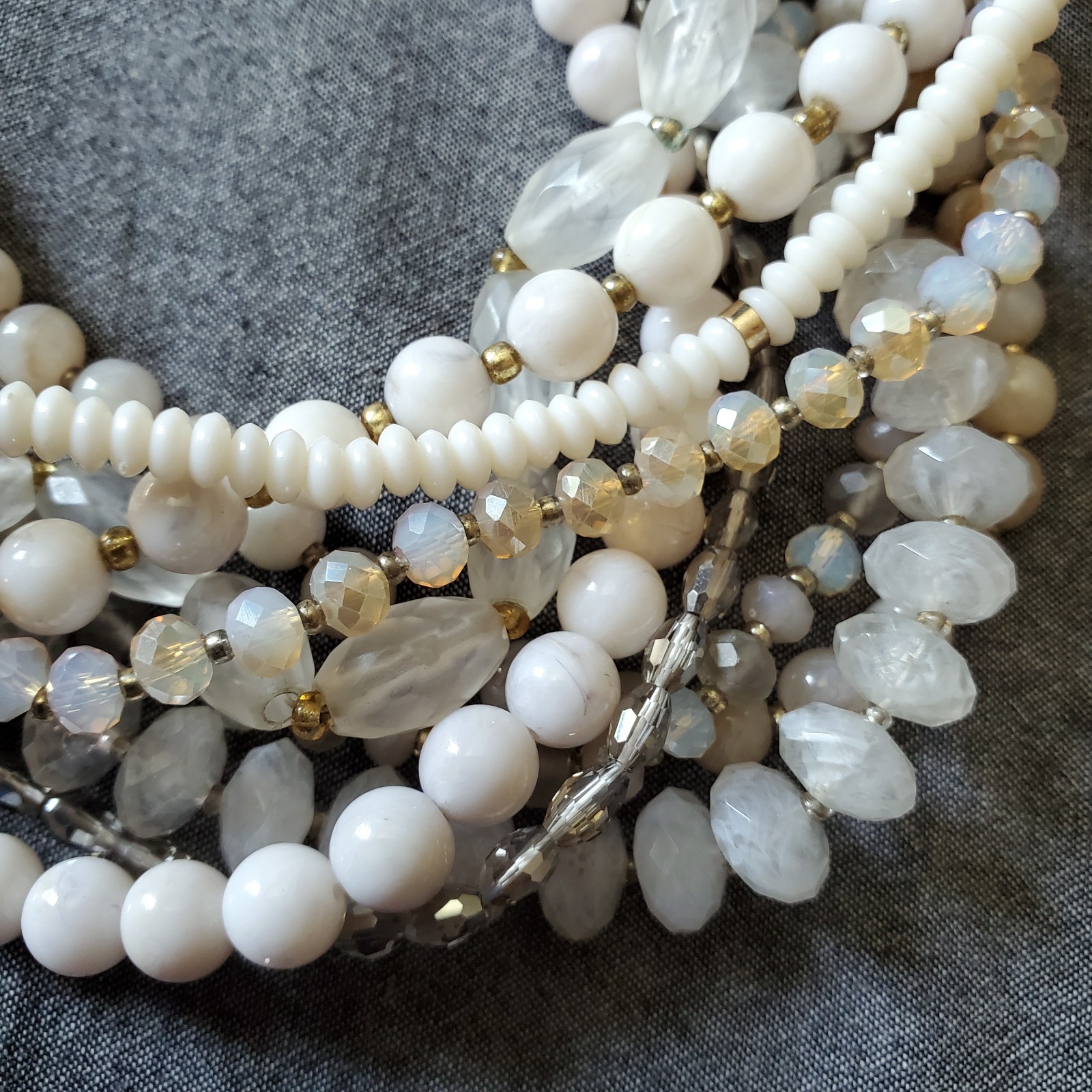 LOFT White and Gray Multistrand Necklace, 18 inch statement necklace
