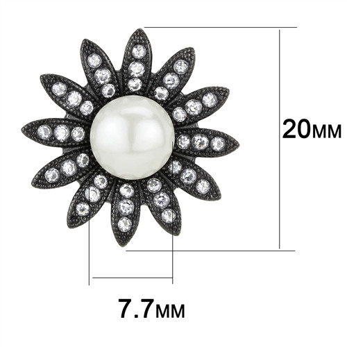 2Ct White Pearl AAA Grade Cubic Zirconia Black Ion Plated Stud Earrings Tk3484