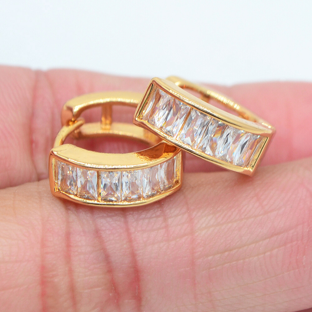18K Yellow Gold Filled Women Green Mystic Topaz Hoop Huggie Earrings Jewelry